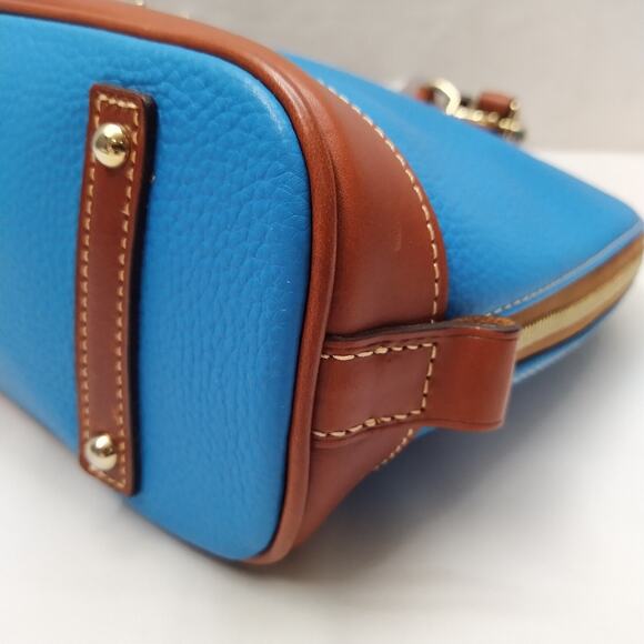 Dooney & Bourke Blue Pebbled Leather Double Handles Zipper Satchel Bag - NWT - Picture 15 of 16